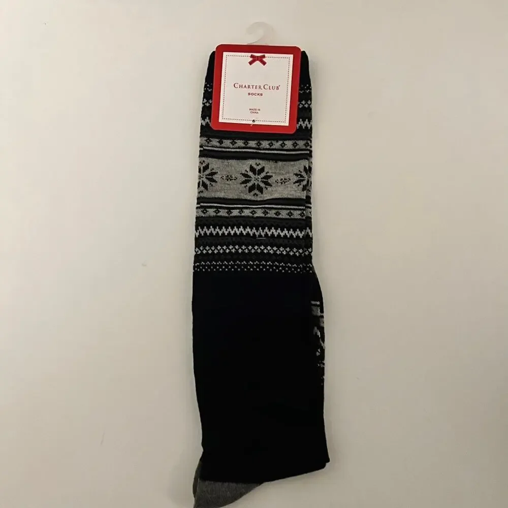 Charter Club Women's Knee High Winter Grey and Black Socks